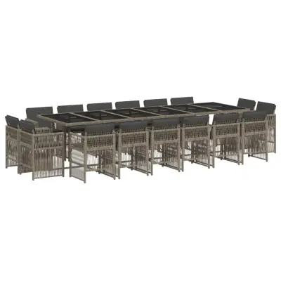 vidaXL Vrtna jedilna garnitura 17-delna z blazinami siv poli ratan