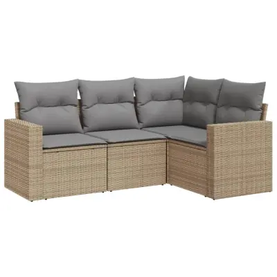 vidaXL Vrtna sedežna garnitura 4-delna z blazinami bež poli ratan