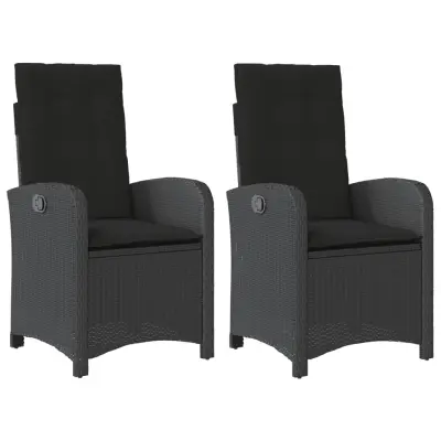 vidaXL Vrtni naslanjač 2 kosa z blazinami črn poli ratan