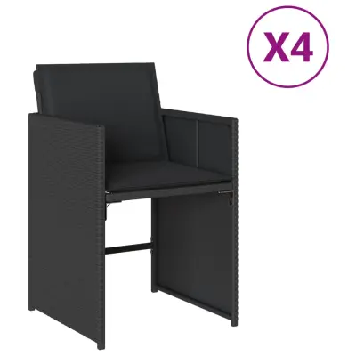 vidaXL Vrtni stoli z blazinami 4 kosi črn poli ratan