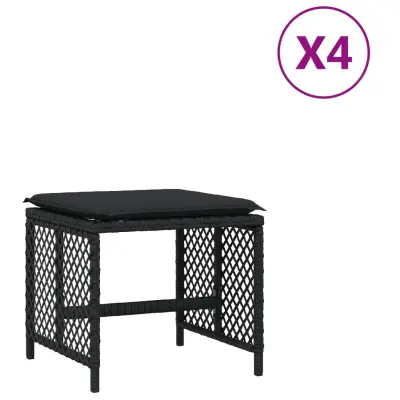 vidaXL Vrtni stolčki z blazinami 4 kosi črni 41x41x36 cm poli ratan
