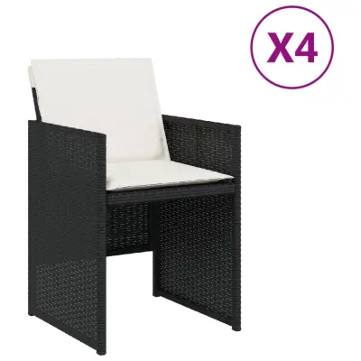 vidaXL Vrtni stoli z blazinami 4 kosi črn poli ratan