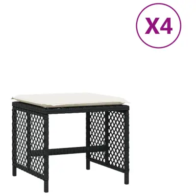 vidaXL Vrtni stolčki z blazinami 4 kosi črni 41x41x36 cm poli ratan