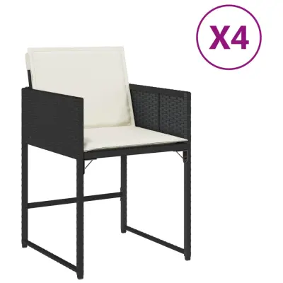 vidaXL Vrtni stoli z blazinami 4 kosi črn poli ratan