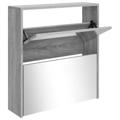 vidaXL Omarica za čevlje z ogledalom 2-nadstropna siva 63x17x67 cm
