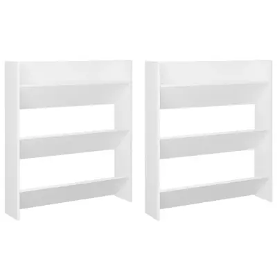 vidaXL Stenska omara za čevlje 2 kosa bela 80x18x90 cm iverna plošča