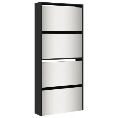 vidaXL Omarica za čevlje z ogledalom 4-nadstropna črna 63x17x134 cm