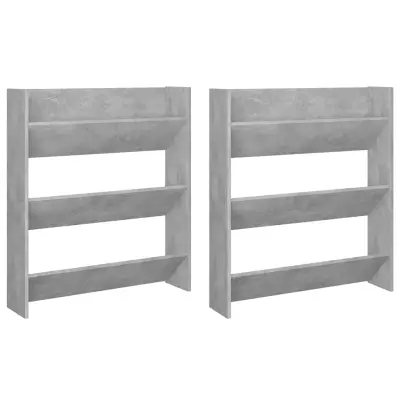 vidaXL Stenska omara za čevlje 2 kosa betonsko siva 80x18x9 cm