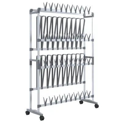 vidaXL Stojalo za čevlje s kolesi srebrno 89x27x120 cm