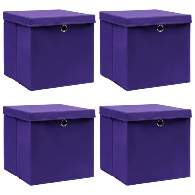 vidaXL Škatle s pokrovi 4 kosi 28x28x28 cm vijolične