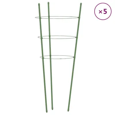 vidaXL Opora za vrtne rastline s 3 obroči 5 kosov zelene 75 cm jeklo