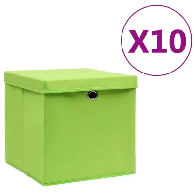 vidaXL Škatle s pokrovi 10 kosov 28x28x28 cm zelene