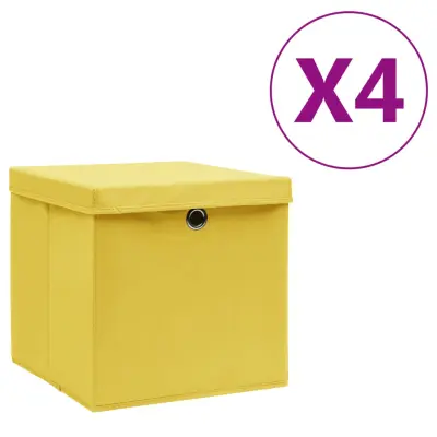 vidaXL Škatle s pokrovi 4 kosi 28x28x28 cm rumene