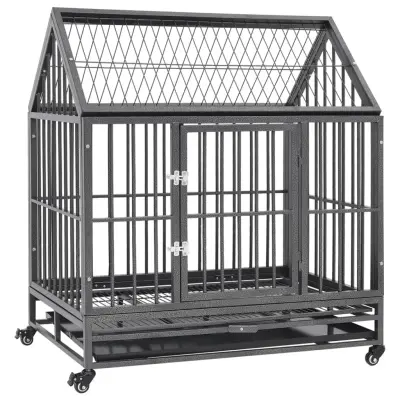 vidaXL Pasji boks s kolesi in streho iz jekla 92x62x106 cm