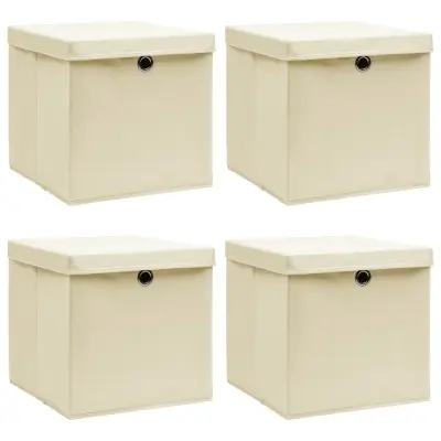 vidaXL Škatle za shranjevanje s pokrovi 4 kosi krem 32x32x32 cm blago