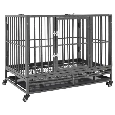 vidaXL Pasji boks s kolesi jeklo 92x62x76 cm