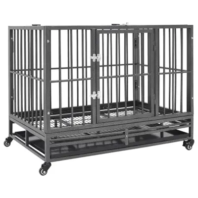 vidaXL Pasji boks s kolesi jeklo 102x72x85 cm