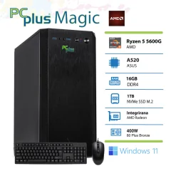 PCPLUS Magic AMD Ryzen 5 5600G 16GB 1TB NVMe SSD Windows 11 Pro miška in tipkovnica namizni računalnik