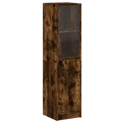 vidaXL Visoka omara s steklenimi vrati dimljeni hrast 35x37x142 cm