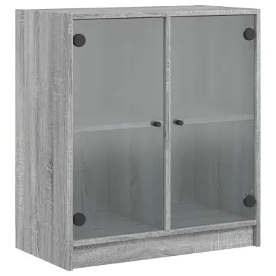 vidaXL Stranska omarica s steklenimi vrati siva sonoma 68x37x75,5 cm