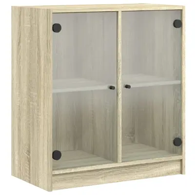vidaXL Stranska omarica s steklenimi vrati sonoma hrast 68x37x75,5 cm