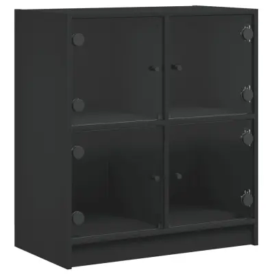 vidaXL Stranska omarica s steklenimi vrati črna 68x37x75,5 cm