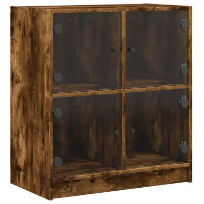 vidaXL Stranska omarica s steklenimi vrati dimljen hrast 68x37x75,5 cm