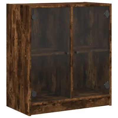 vidaXL Stranska omarica s steklenimi vrati dimljen hrast 68x37x75,5 cm
