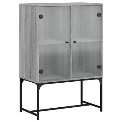 vidaXL Stranska omarica s steklenimi vrati siva sonoma 69x37x100 cm