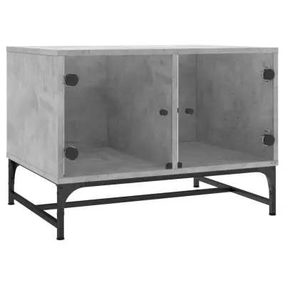 vidaXL Klubska mizica s steklenimi vrati betonsko siva 68,5x50x50 cm