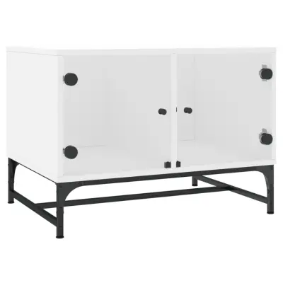 vidaXL Klubska mizica s steklenimi vrati bela 68,5x50x50 cm