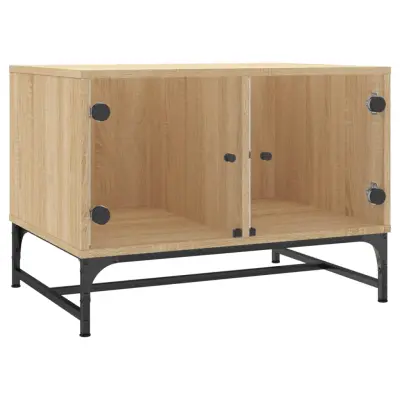 vidaXL Klubska mizica s steklenimi vrati sonoma hrast 68,5x50x50 cm