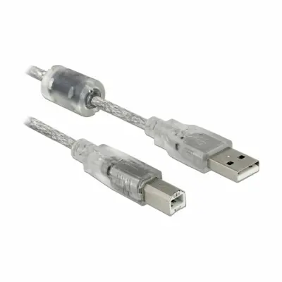 Delock kabel USB A-B 5m dvojno oklopljen transparent s feritom 83896