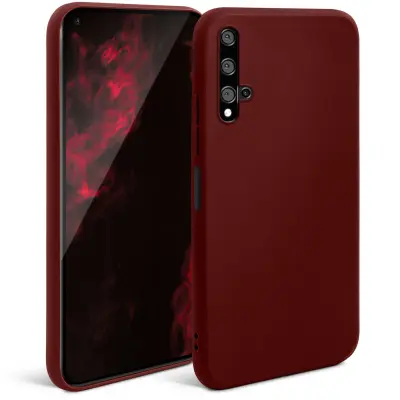 Moozy Minimalist Silikonski ovitek Series za Huawei Nova 5T in Honor 20, vinsko rdeča - tanek mehak TPU ovitek z mat površino