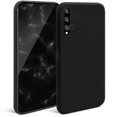 Moozy Minimalist Silikonski ovitek Series za Huawei Nova 5T in Honor 20, črn - tanek mehak TPU ovitek z mat površino