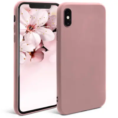 Moozy Minimalist Silikonski ovitek Series za iPhone X in iPhone XS, Rose Beige - Matte Finish Slim Soft TPU Cover