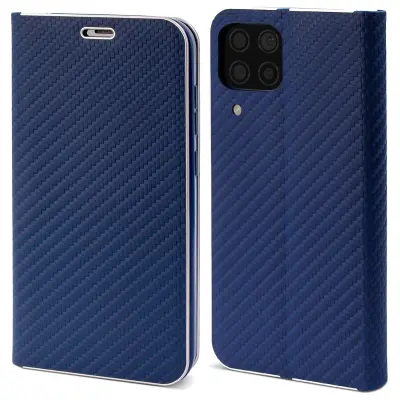 Moozy Venus Wallet Case za Huawei P40 Lite, temno moder Carbon – kovinska zaščita robov, preklopni ovitek z magnetnim zapiranjem in držalom za kartice