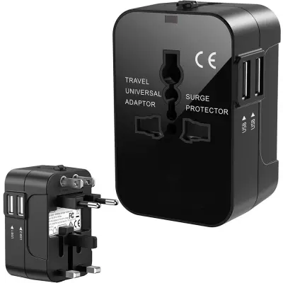 Potovalni adapter vtič EU all in one cel svet 2x USB polnilec 2.1A črn