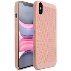 Moozy VentiGuard ovitek za telefon iPhone X / XS, pastelno roza, 5,8-palčni - zračen ovitek s perforiranim vzorcem za kroženje zraka, prezračevanje, ovitek za telefon proti pregrevanju