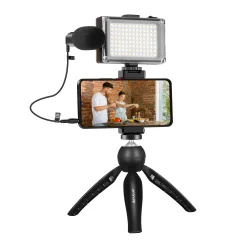 Puluzov komplet za snemanje v živo stativ + luč LED + mikrofon + sponka za telefon PKT3132B