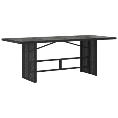vidaXL Vrtna miza s stekleno ploščo črna 190x80x74 cm poli ratan