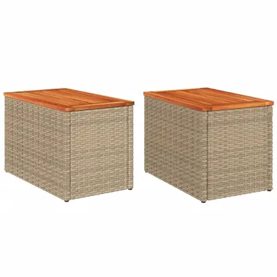 vidaXL Vrtna stranska mizica 2 kosa bež 55x34x37 cm PE ratan les