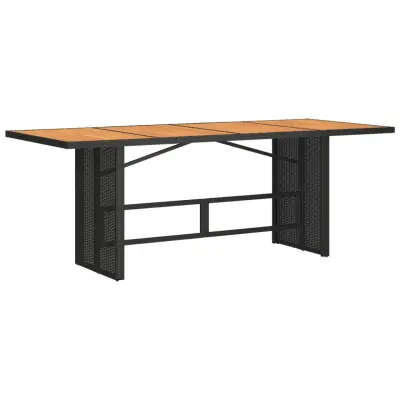 vidaXL Vrtna miza z leseno akacijevo ploščo črna 190x80x74 cm PE ratan