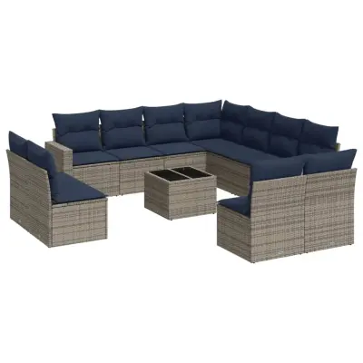 vidaXL Vrtna sedežna garnitura 12-delna z blazinami siv poli ratan