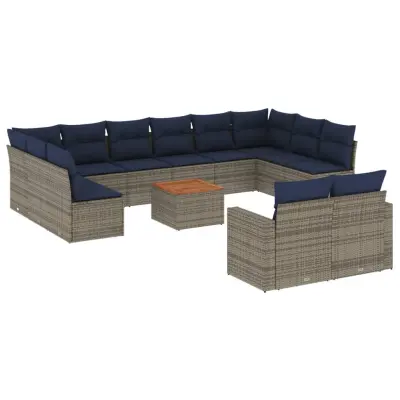 vidaXL Vrtna sedežna garnitura 13-delna z blazinami siv poli ratan