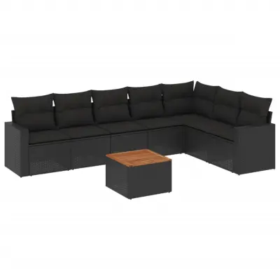 vidaXL Vrtna sedežna garnitura 8-delna z blazinami črn poli ratan