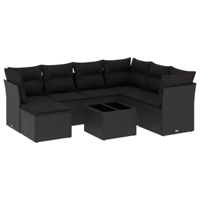 vidaXL Vrtna sedežna garnitura 8-delna z blazinami črn poli ratan