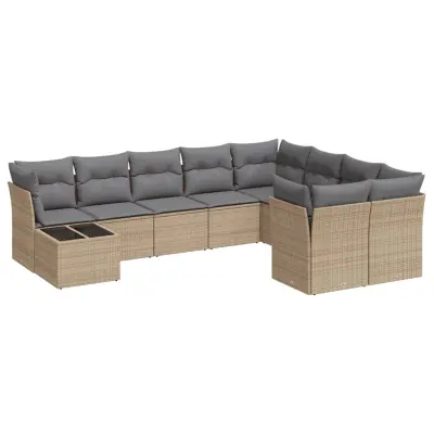 vidaXL Vrtna sedežna garnitura 10-delna z blazinami bež poli ratan