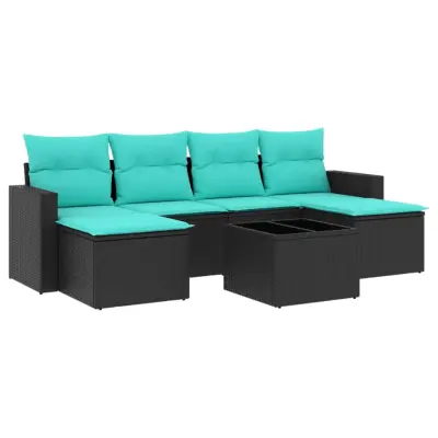 vidaXL Vrtna sedežna garnitura 7-delna z blazinami črn poli ratan