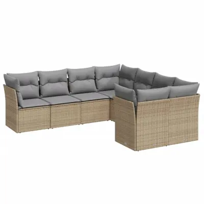 vidaXL Vrtna sedežna garnitura 8-delna z blazinami bež poli ratan